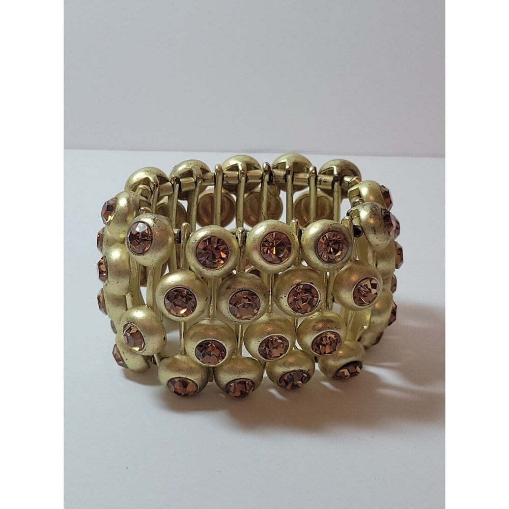 Vintage Roxanne Assoulin RA Rhinestone Chunky Heavy Goldtone Stretch Bracelet